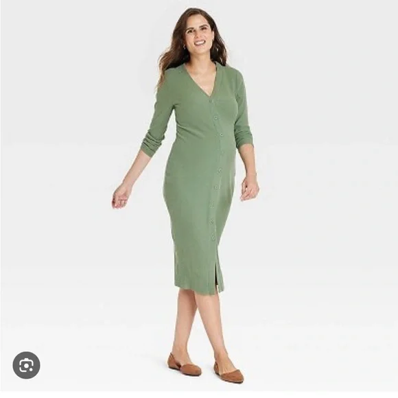 green long sleeve maternity dress Green Long Sleeve Spring Maternity Dress S main image 0
